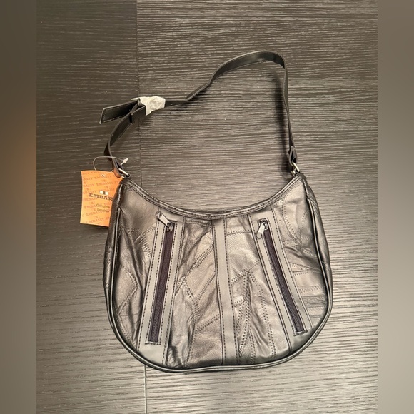 NEW Deadstock Vintage Genuine Leather Saddle Bag Black Leather Purse - Picture 2 of 8